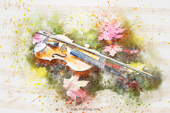 水彩画小提琴