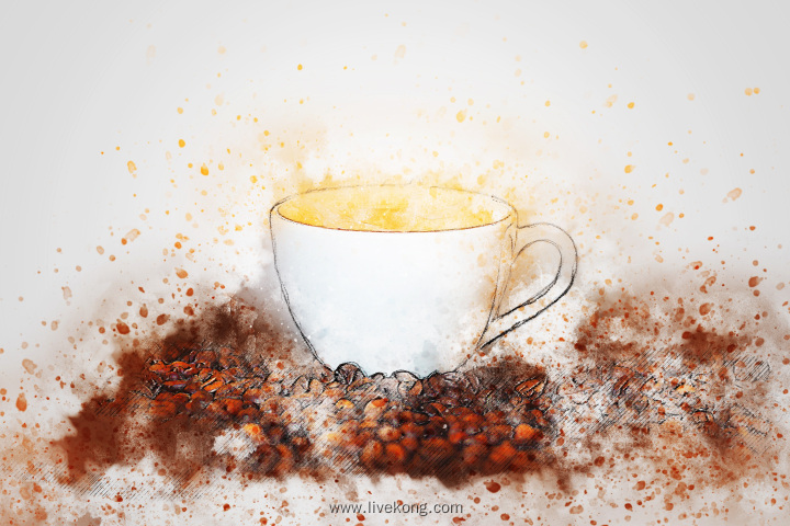 创意美术水彩画咖啡杯子和咖啡豆