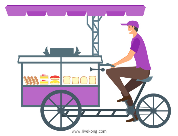 男人骑甜品车卖甜品